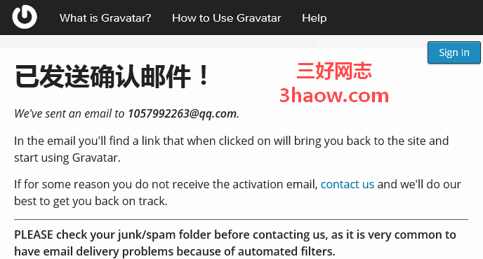 没有收到Gravatar的激活邮件，如何重新发送